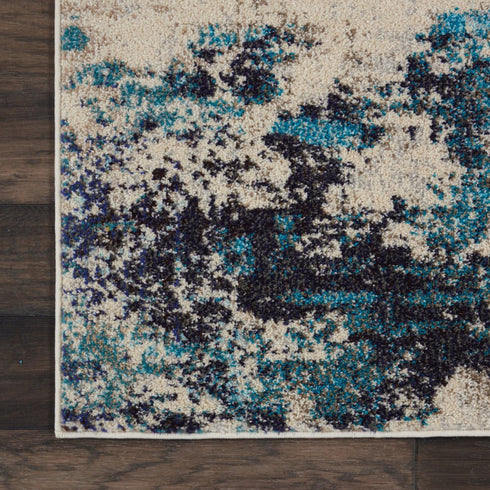 2' X 4' Ivory And Teal Blue Abstract Power Loom Non Skid Area Rug